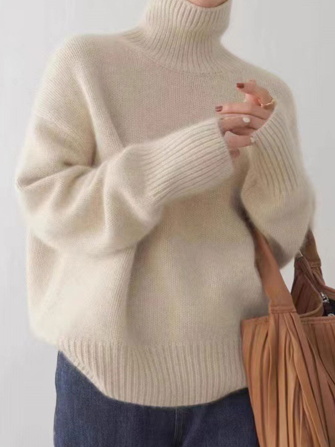 Mia Loose Turtleneck Solid Color Knitted Sweater