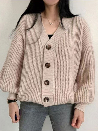 Emily Loose V-neck Balloon Sleeve Knitted Cardigan