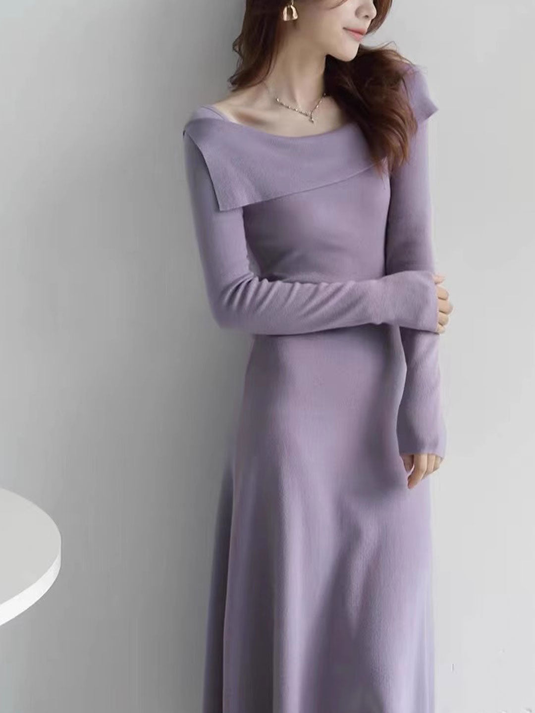 Destiny Elegant One-Shoulder Solid Color Knitted Dress