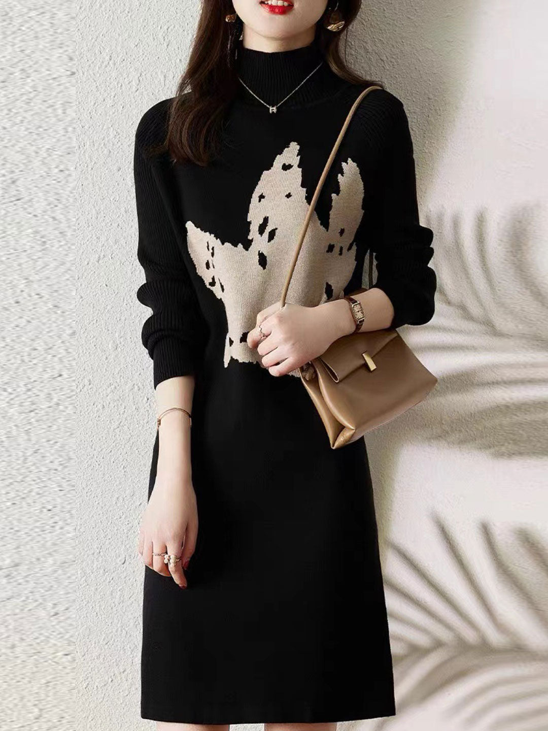 Jessica Classic Crew Neck Turtleneck Knitted Dress