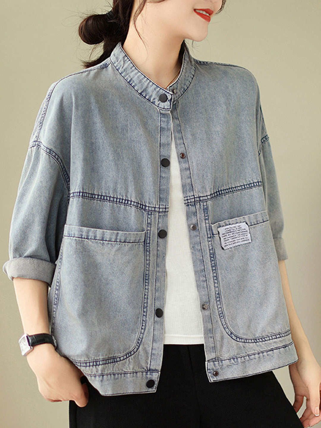 Taylor Vintage Stand Collar Denim Jacket