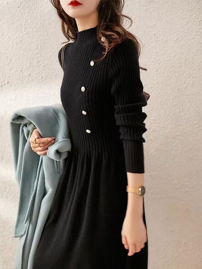 Grace Turtleneck Solid Color Knitted Sweater Dress