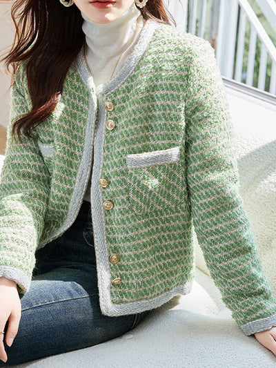 Molly Classic Crew Neck Yarn Button Tweed Jacket