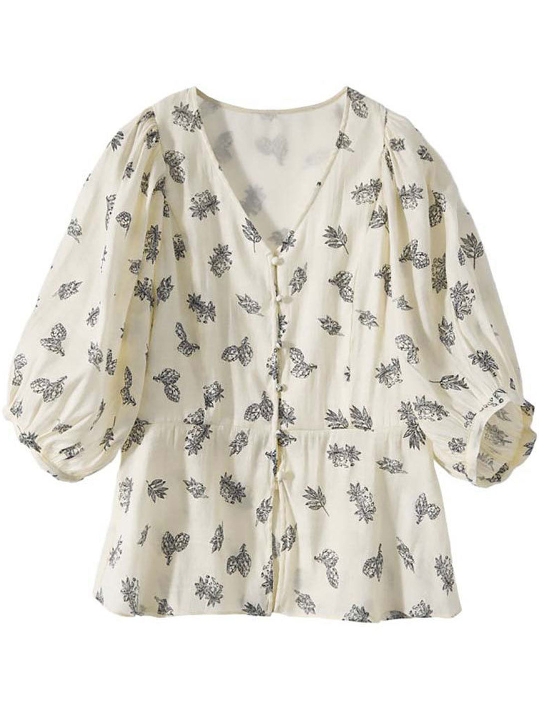 Madison Classic V-Neck Puff Sleeve Printed Top
