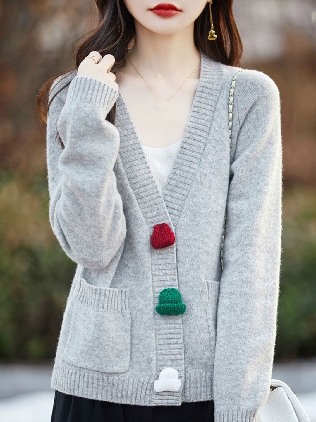 Ashley Loose V-Neck Solid Color Knitted Cardigan