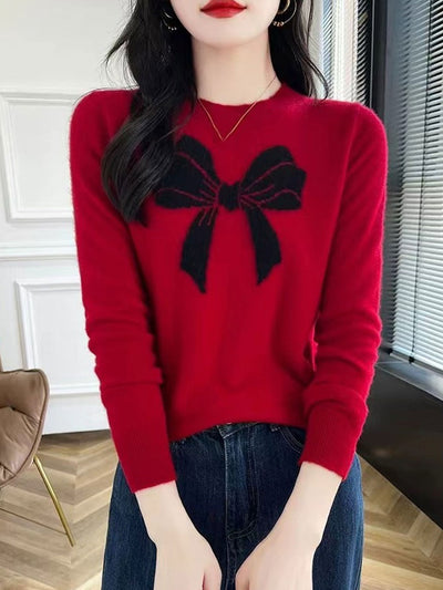 Charlotte Loose Crew Neck Bow Jacquard Knitted Top