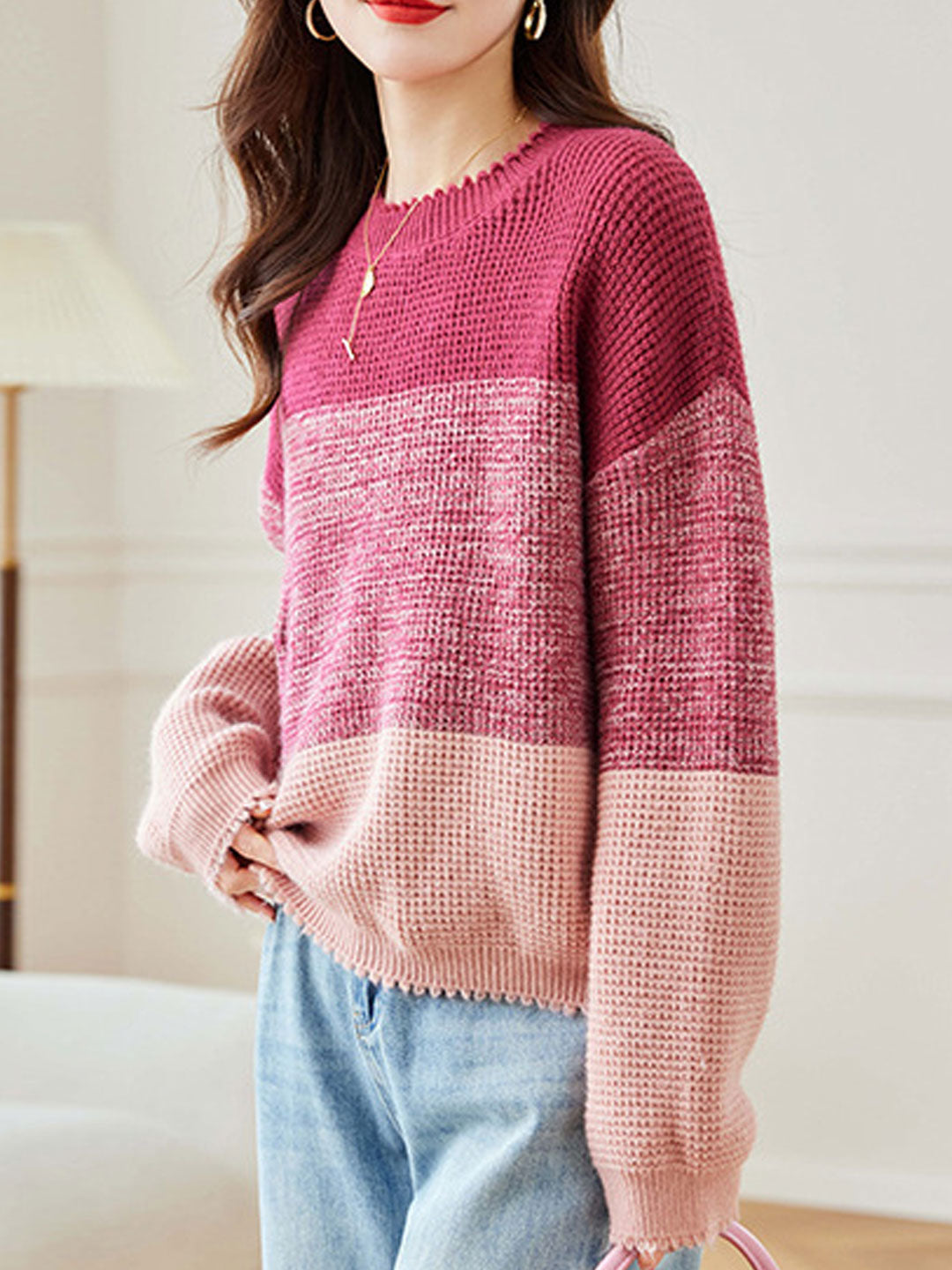 Rachel Loose Crew Neck Ombre Knitted Sweater