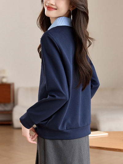 Ava Classic Lapel Paneled Sweatshirt