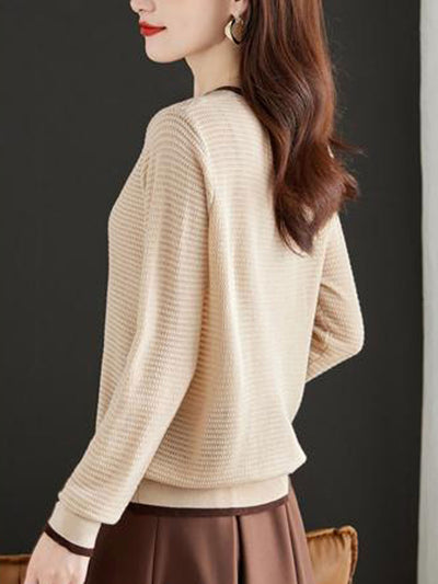 Sophia Loose Crew Neck Knitted Pullover Top-Coffee