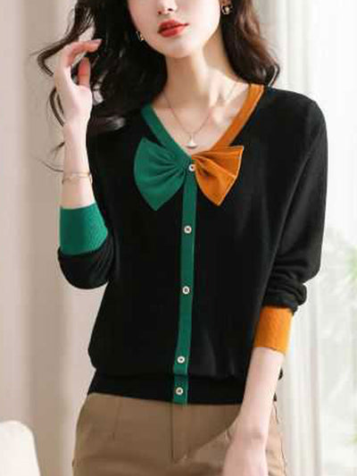 Grace Classic V-Neck Bow Knitted Top