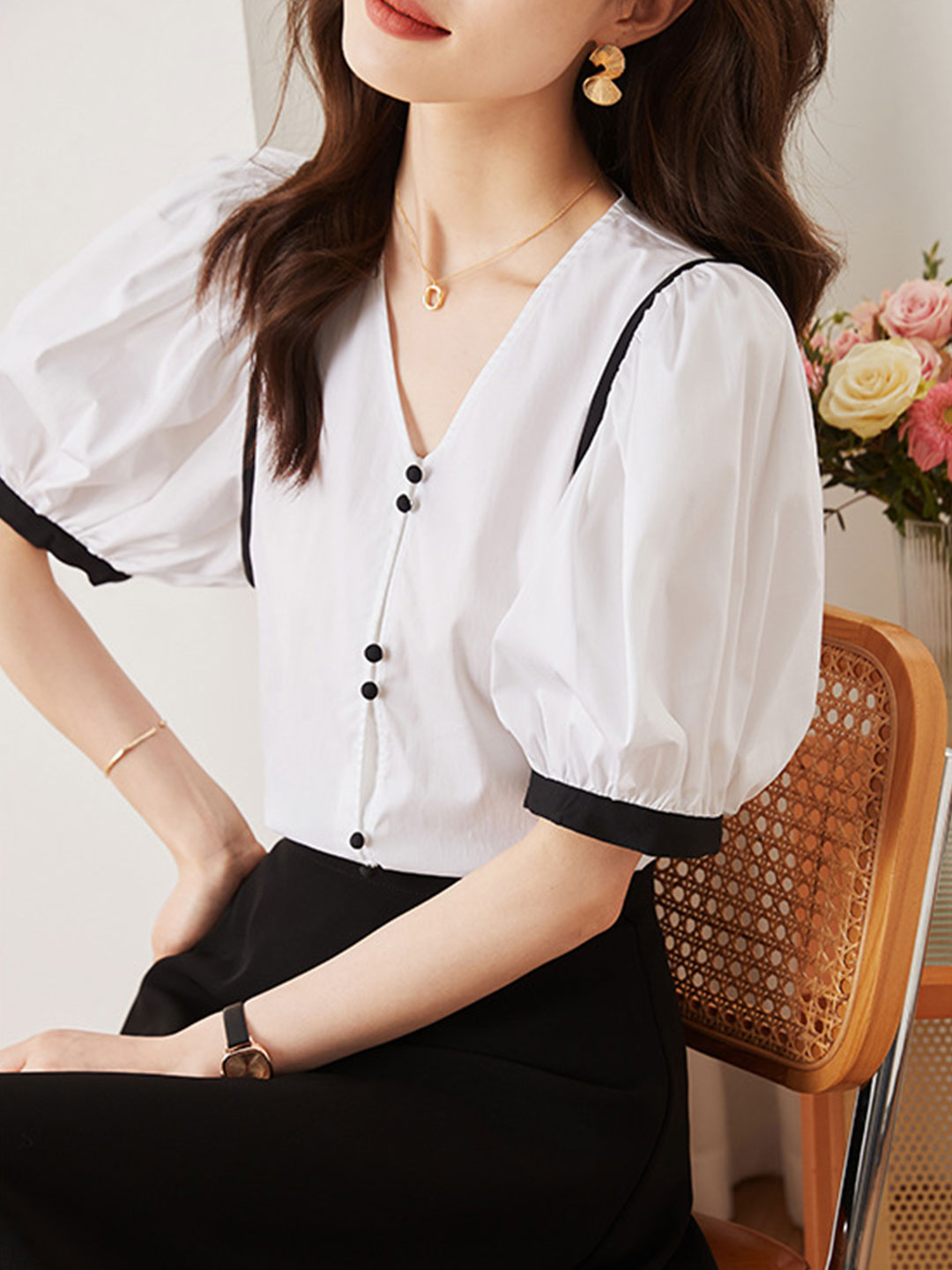 Olivia Casual Puff Sleeve Panelled Top