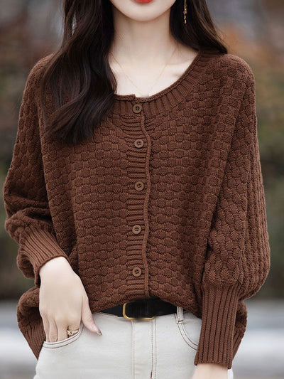 Mia Loose Crew Neck Solid Color Knitted Cardigan