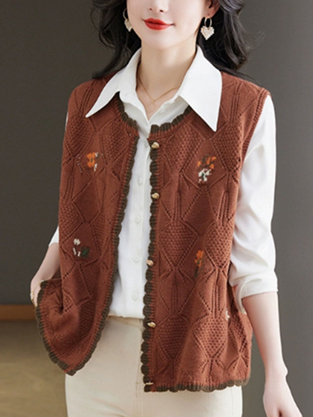 Elizabeth Loose Crew Neck Solid Color Knitted Vest