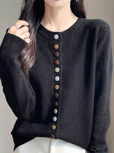 Sophia Classic Crew Neck Colorful Button Knitted Cardigan