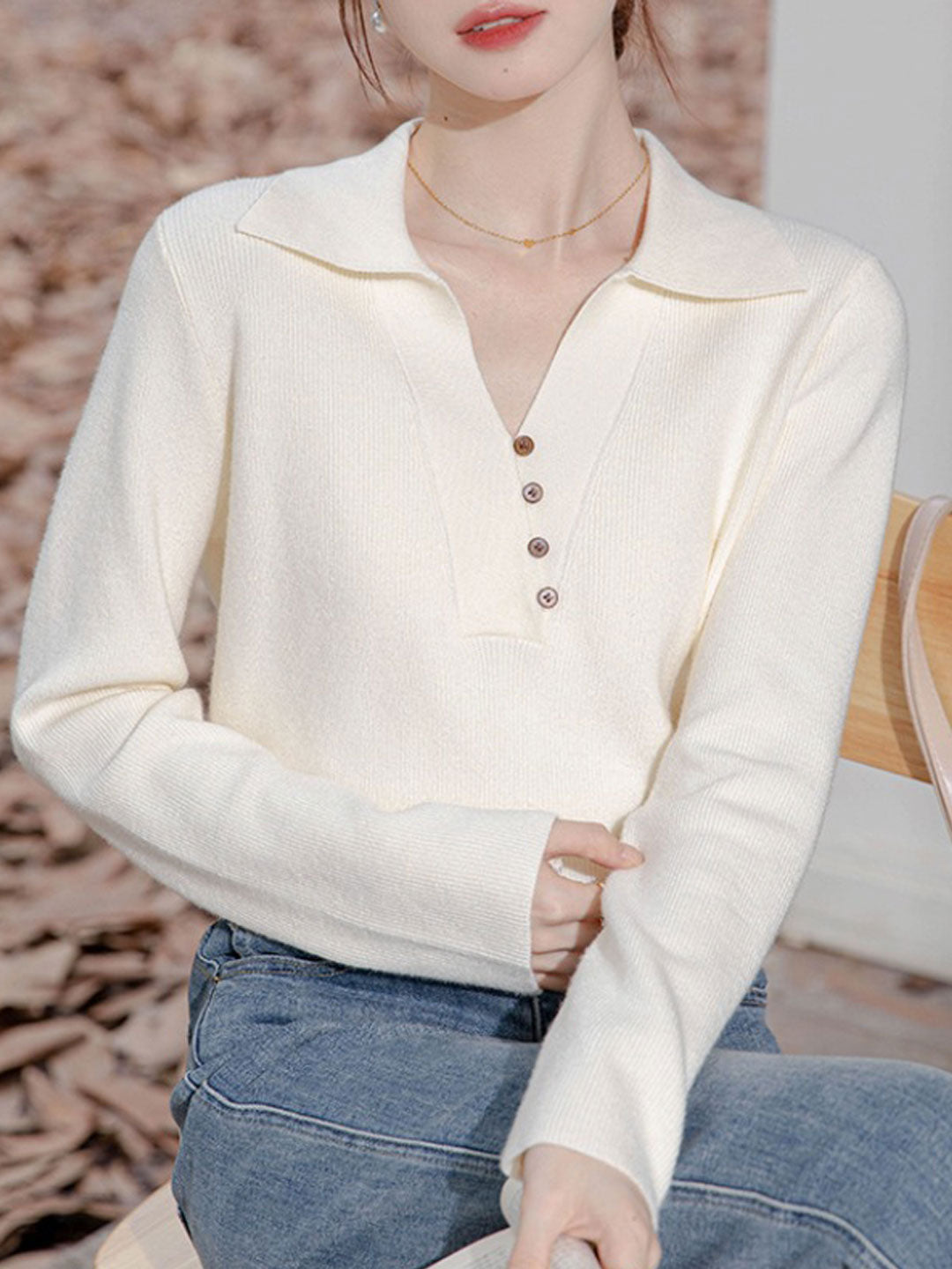 Valeria Lapel Solid Color Knitted Top