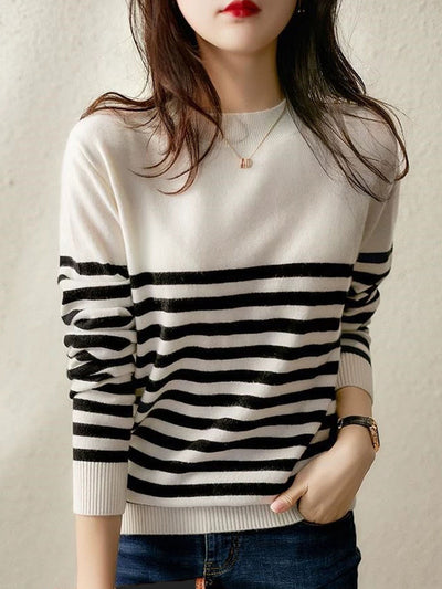 Rachel Classic Crew Neck Striped Contrast Knitted Sweater