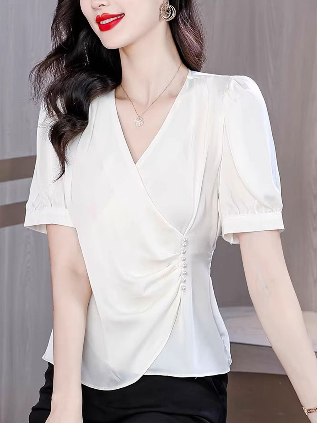 Isabella Loose V-neck Irregular Chiffon Top