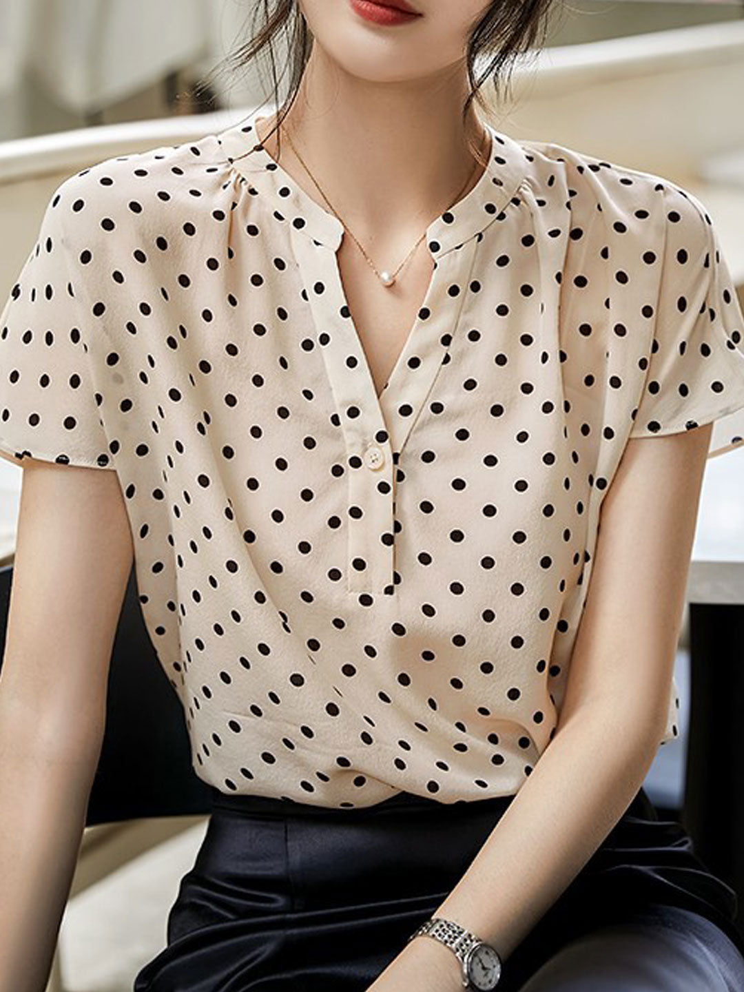 Taylor Retro V-Neck Polka Dot Top