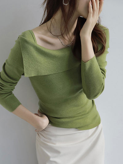 Natalie Classic Off-Shoulder Solid Color Knitted Top