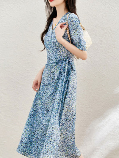 Riley Elegant V-neck Floral Printed Dress