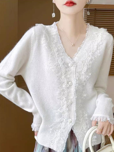 Emma Elegant V-Neck Lace Knitted Cardigan