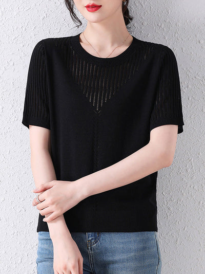 Sophie Loose Crew Neck Hollow Knitted Top