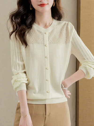 Brianna Elegant Crew Neck Puff Sleeve Knitted Top