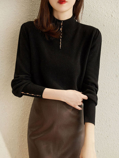 Lauren Loose Beaded Turtleneck Knitted Top