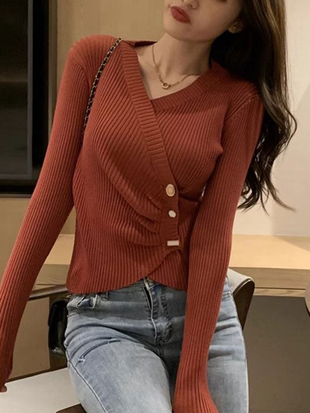 Emma Classic V-Neck Solid Color Knitted Sweater