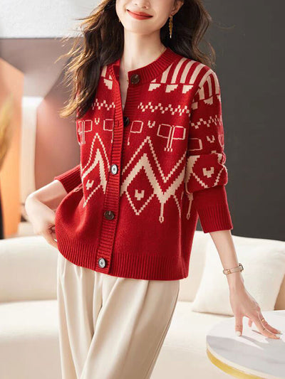 Maya Classic Crew Neck Knitted Cardigan