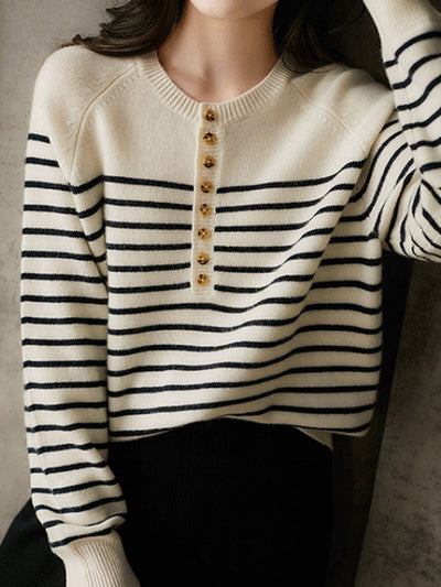 Hannah Loose Lantern Sleeve Striped Knitted Sweater