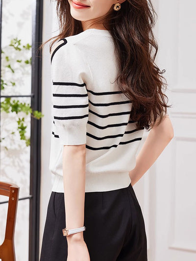 Lauren Casual Off-The-Shoulder Striped Knitted Top
