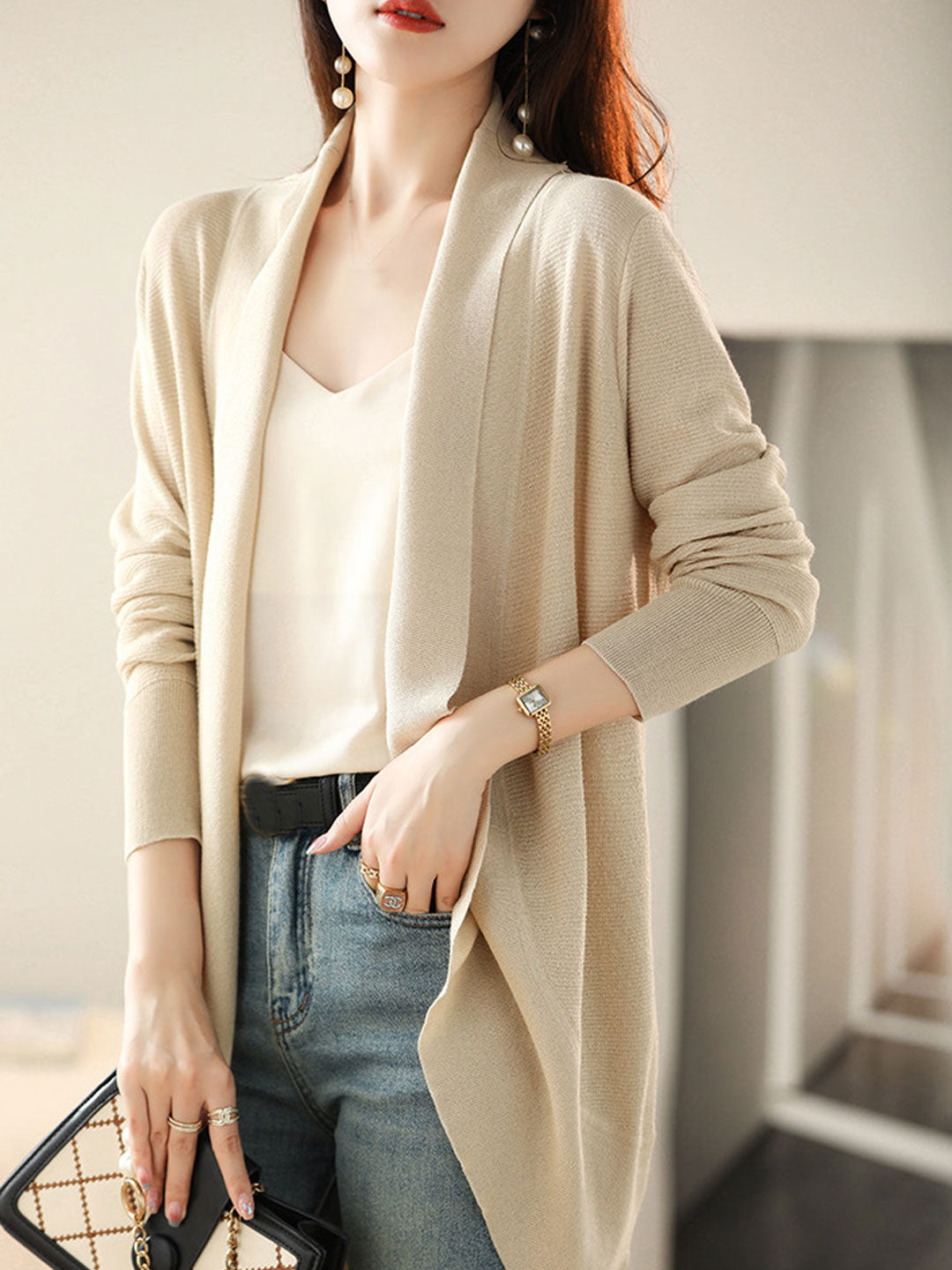 Aaliyah Loose Solid Color Knitted Shawl Sweater