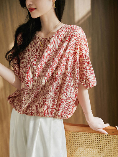 Maya Casual Back Bow Printed Blouse