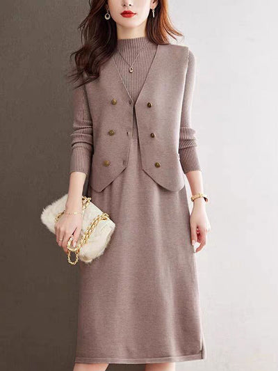 Kaitlyn Classic Knitted Vest And Dress Set