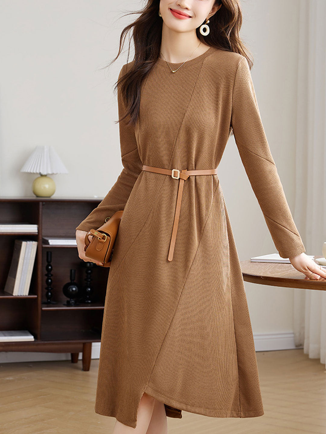 Zoe Classic Crew Neck Solid Color Dress