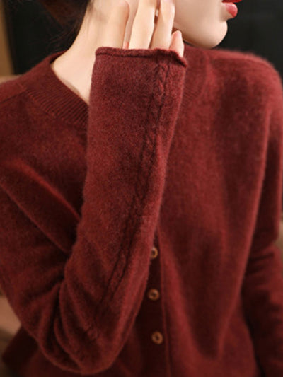 Natalie Classic Crew Neck Solid Color Knitted Cardigan