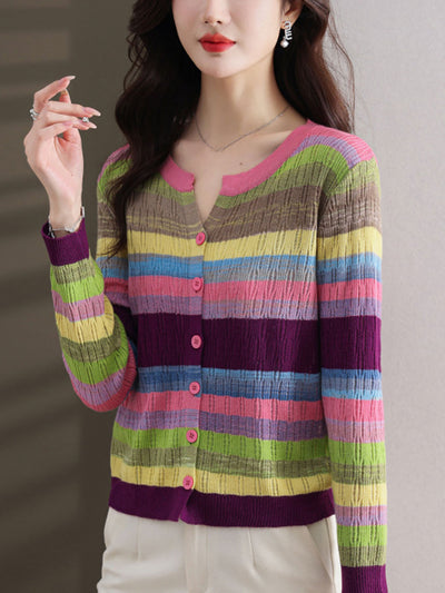 Hannah Classic Crew Neck Striped Knitted Cardigan