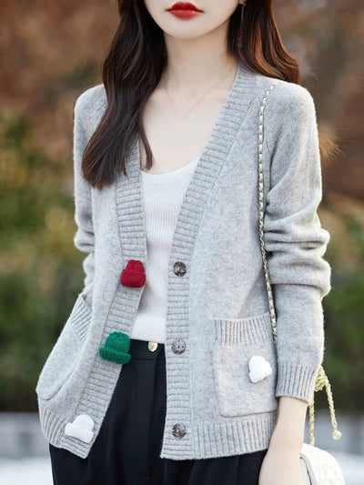 Ashley Loose V-Neck Solid Color Knitted Cardigan