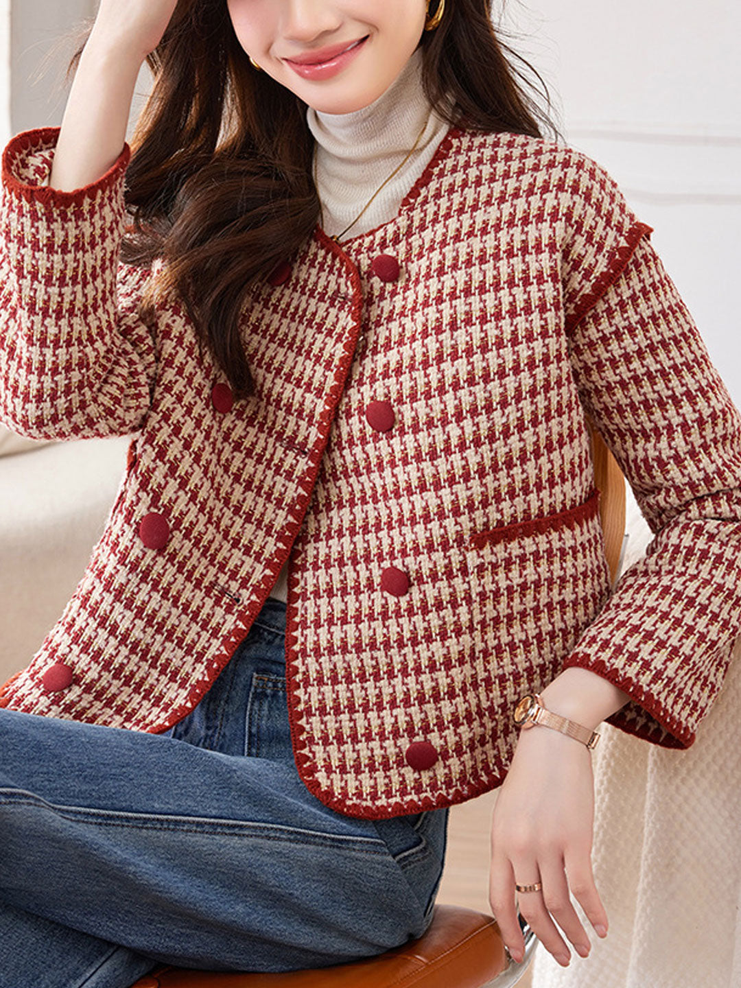 Mariah Classic Crew Neck Tweed Jacket