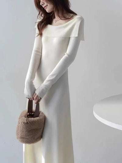 Destiny Elegant One-Shoulder Solid Color Knitted Dress