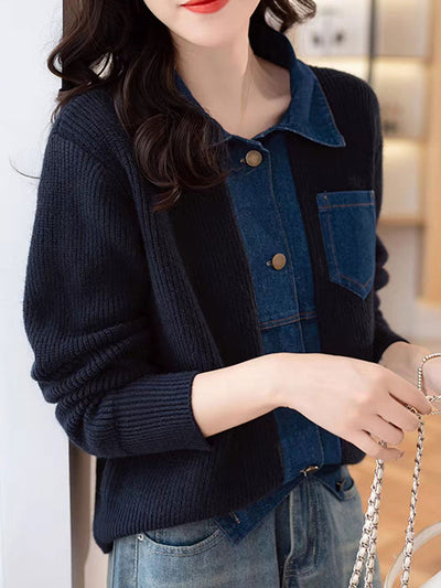 Eva Casual Lapel Patchwork Knitted Cardigan