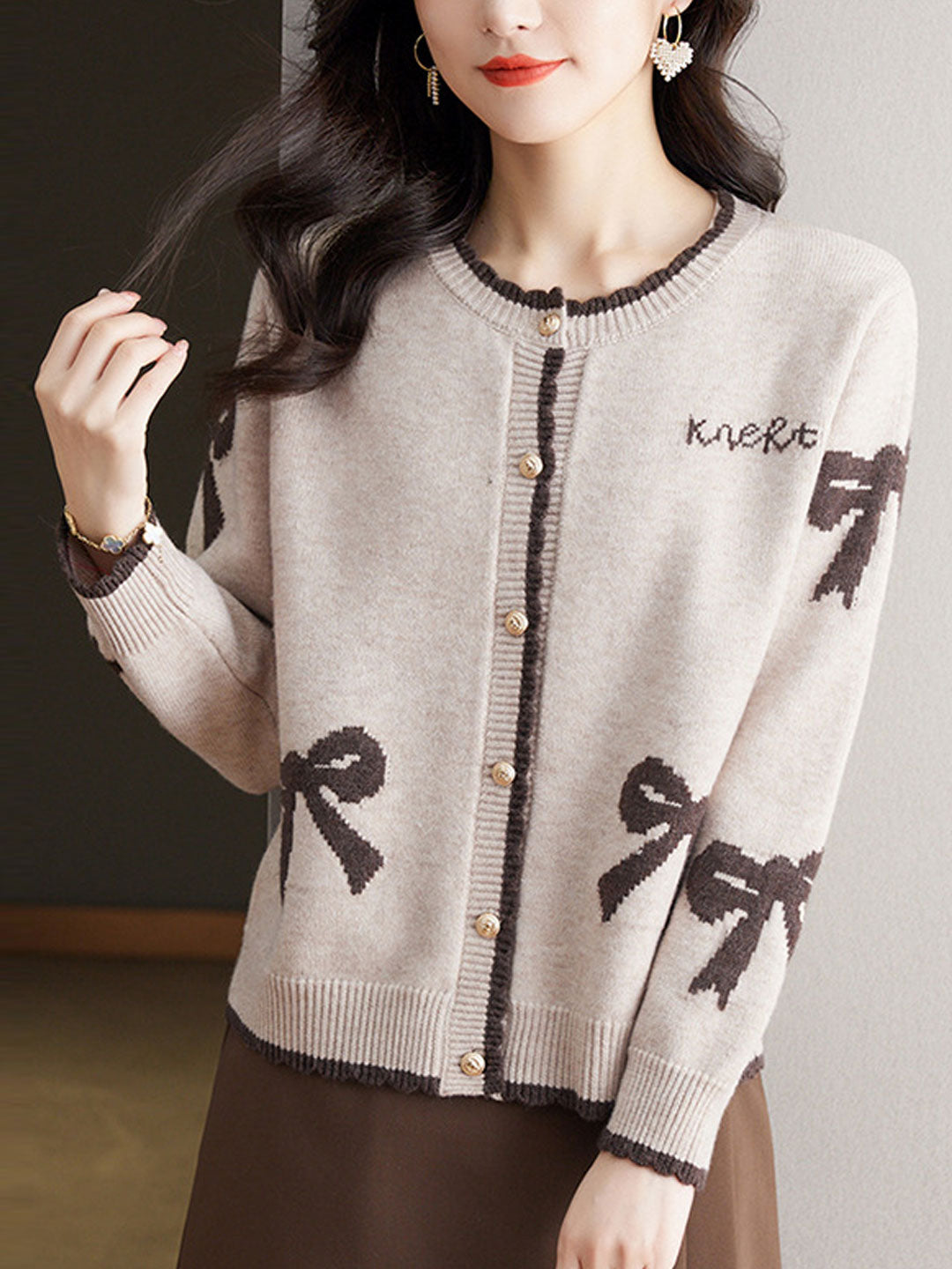 Grace Loose Crew Neck Button Knitted Cardigan