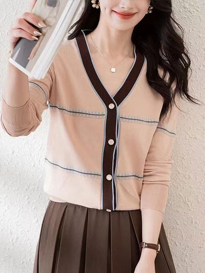 Ashley Loose V-Neck Colorblock Knitted Cardigan