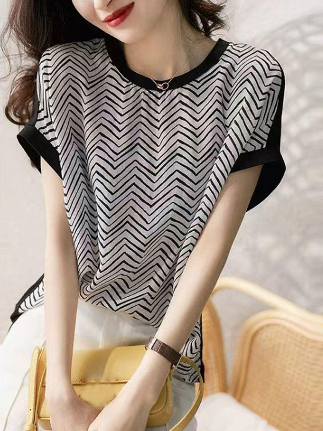 Lauren Loose Crew Neck Printed Top