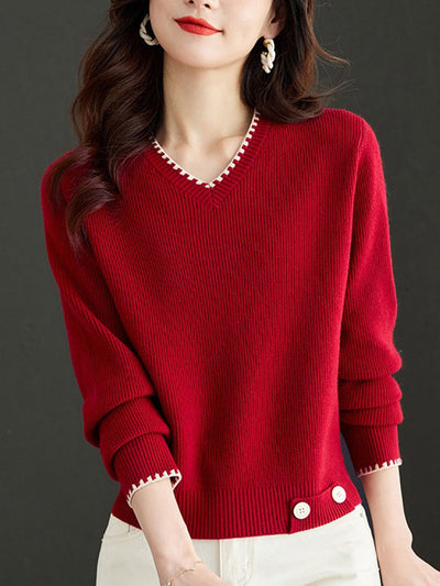 Isabella V-Neck Solid Color Knitted Sweater