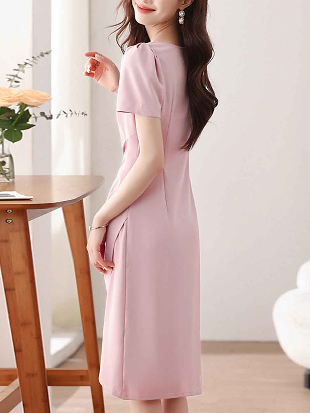 Bailey Elegant Square Neck Solid Color Dress