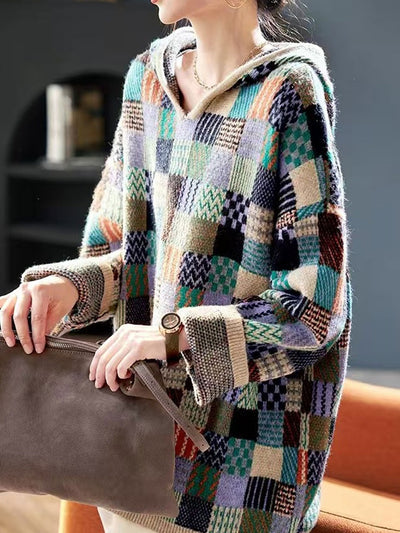 Sarah Loose Pullover Plaid Knitted Sweater