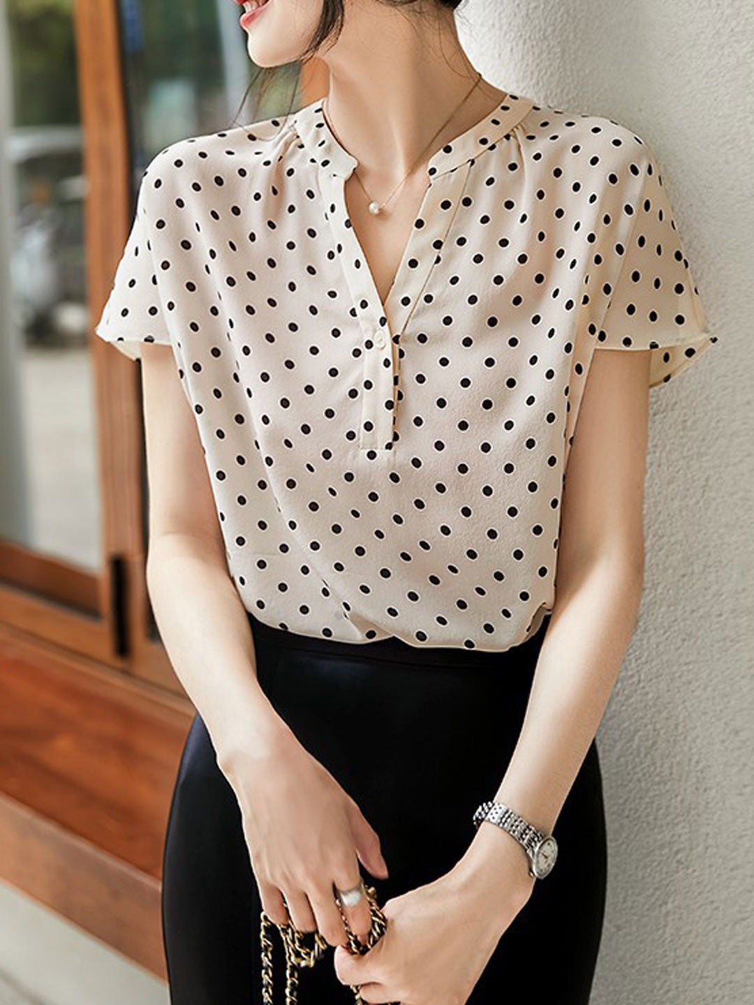 Taylor Retro V-Neck Polka Dot Top