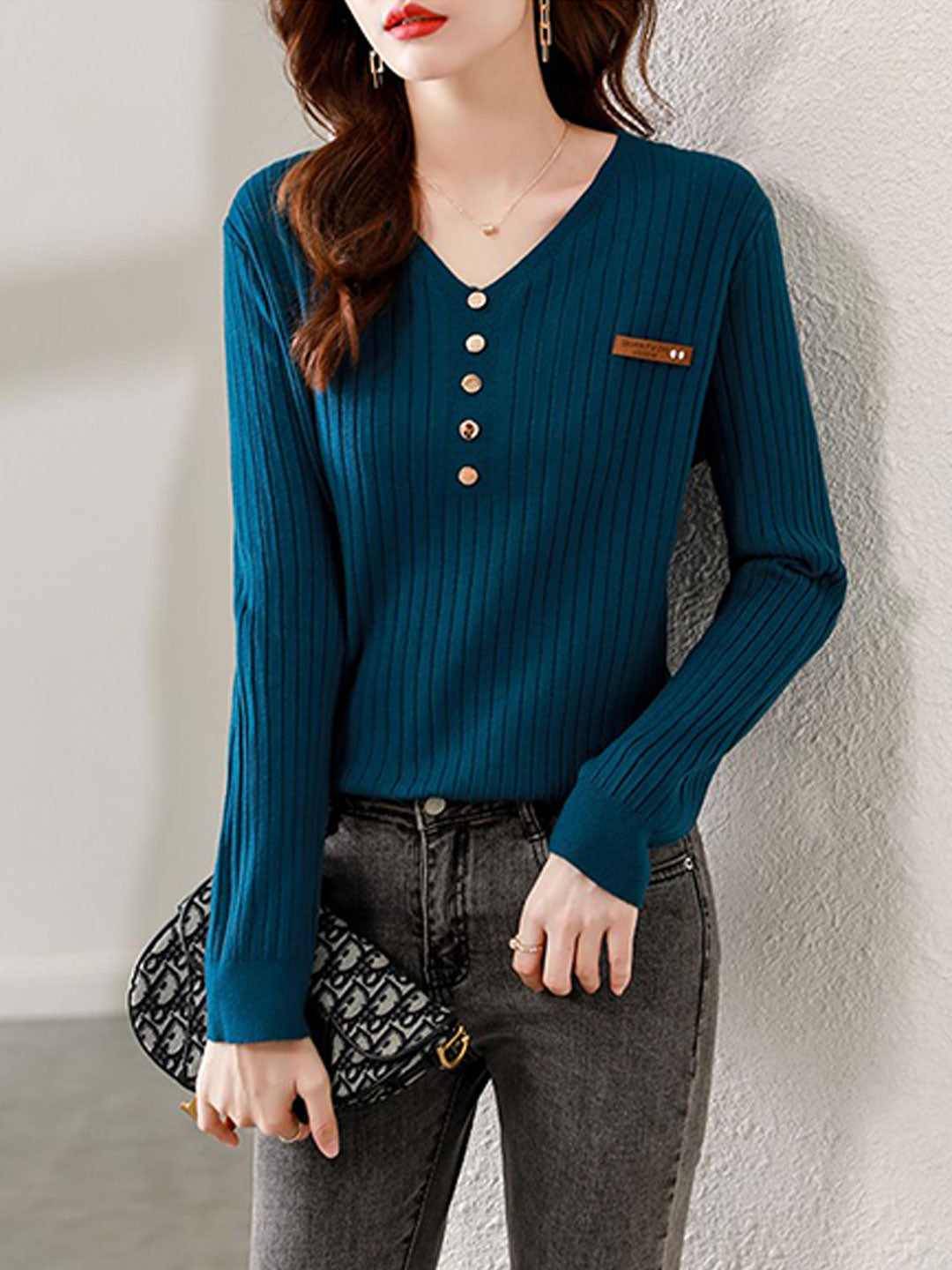 Hannah Vintage V-Neck Chain Knitted Top